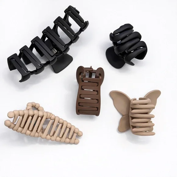 Neutral Matte Hair Claw Clips Set | Black, Brown & Beige - Picture 2 of 2